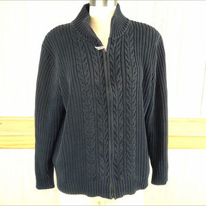 Lands' End ~ Navy Blue Heavy Cable Knit Cardigan
